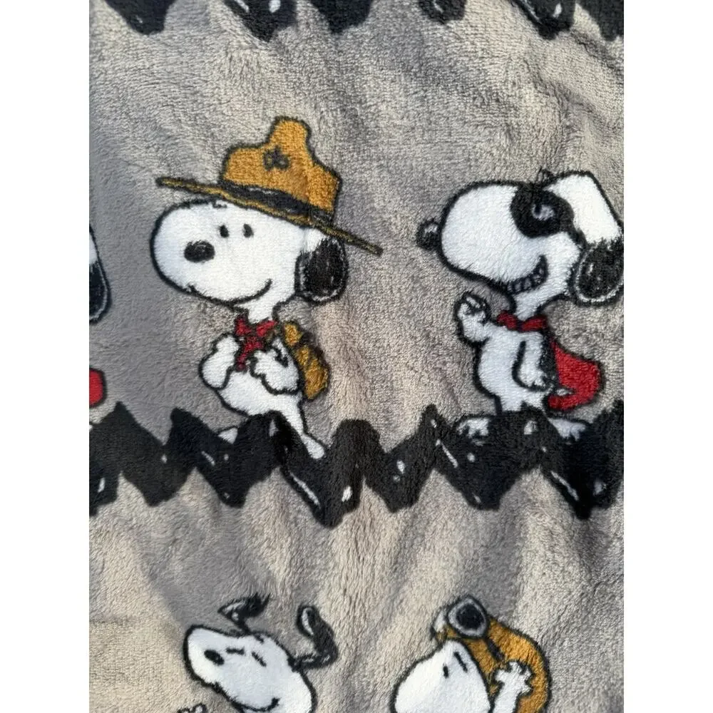Snoopy Blanket Grey Blue Velvet Soft Hero Theme Ranger Superhero Flying Ace NWT